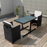 Salon de jardin encastrable 3 pcs Ensemble Table et Chaise de Jardin - et coussin Résine tressée Noir BV560308