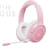 Sakura Casque de jeu sans fil pour PC, PS4, PS5, Mac, Switch, son surround, pilote de 50 mm, casque de jeu Bluetooth 2,4 GHz pour Xbox Rose