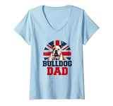 Womens Bulldog Dad UK Flag for Dog Fathers Father's Day V-Neck T-Shirt