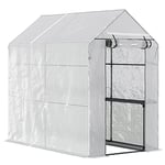 Outsunny Serre de Jardin avec Étagère 2 Niveaux dim. 1,86L x 1,2l x 1,9H m Porte déroulante Acier PE Haute densité 140 g/m² Transparent Blanc