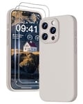 GOODVISH 3 en 1 Coque iPhone 15 Pro Max Silicone Liquide - avec 2 Verre Trempé - Étui Protection Précise de Caméra [Résistant aux Rayures] [Antidérapant] iPhone 15 Pro Max Case 6.7", Gris Pierre