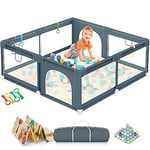 Parc Bebe avec Tapis de 180 x 150 cm, Parc Bebe avec Piscine à Balles de 50, 4 Poignées, Porte Zippée, Filet de Rangement et Maille Respirante - Parc Bébé Extra-large avec Sac de Rangement