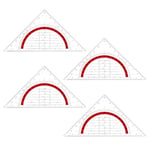 Vicloon Equerre Ecole Rapporteu, 4Pcs Triangle de Géométrie, 15.5cm 2 en 1 Requerre Plastique,Transparente Equerre de Géométrie Hypoténuse pour Etudiants Bureau Maths（Échelle Rouge）