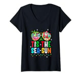 Womens Tis The Sea Sun Santa Beach Summer Christmas In July Summer V-Neck T-Shirt