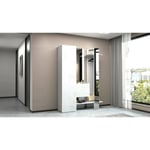 Dmora - Meuble d'entrée Vilmaro, Armoire multifonctionnelle avec 2 portes, Cintre mural avec 2 miroirs, 140x35h190 cm, Blanc, avec emballage renforcé