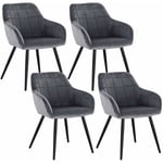 Lot de 4 Chaises de salle à manger avec accoudoirs WOLTU, Chaise de cuisine, Chaise de salon en Velours, Pieds en métal, Gris Foncé