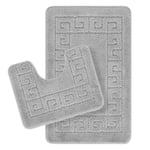 Livabliss Set Tapis Salle de Bain et WC 2 Pièces - Ensemble de Tapis de Bain Antidérapant et Tapis de Toilette WC Lavable en Machine - Tapis Sortie de Douche et Tapis WC Contour Ultra Absorbant - Gris