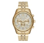 Michael Kors MK8579 Lexington Men Gold Crystal Pave Stainless Chrono Watch + Bag