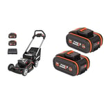 WORX Nitro - Tondeuse à Gazon tractée Brushless sans Fil 20V-2 * 4Ah - WG749E - Ø46cm - Jusqu'à 500m² & Set 2 Batteries Li-ION 20 V / 4Ah - WA3553.2 (pour Outils de Bricolage et de Jardinage)