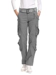 Aeslech Womens Cargo Work Combat Trousers Cotton Casual Tactical Pants Ladies Travel Grey US 16 - UK 18