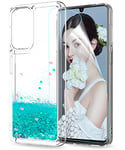 LeYi Coque pour Samsung Galaxy A53 5G avec Protection écran, Fille Liquide Paillette Transparente Silicone Gel TPU Antichoc Kawaii Etui Housse pour Samsung A53 5G Turquoise