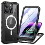 Lanhiem Coque pour iPhone 14 Pro Max Étanche - Antichoc [Compatible avec MagSafe] Incassable 360 Intégrale [avec Protection Écran+Camera] IP68 Chantier Antipoussière pour iPhone 14 Pro Max - Noir