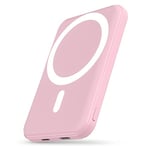 Podoru for Magnsafe Power Bank, 5000mAh Wireless Power Bank with Type-C Cable PD 20W Mini Fast Charging Input Mag-safe battery pack, Compatible with MagSafe for iPhone 16/15/14/13/12 Pro/Pro Max-Pink