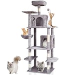 VEVOR Arbre à Chat, 174 cm, Tour d'escalade à Chats avec griffoir en sisal, 2 niches, hamac, perchoir supérieur, Plates-Formes de Saut, balles suspendues, pour activités d'intérieur Chats, Gris Clair