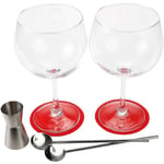 Set verres à pied cocktail + 2 pailles + doseur