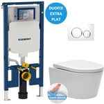 Geberit - Pack wc Bati-support UP720 extra-plat + wc sat sans bride fixations invisibles + Abattant + Plaque blanche (SLIM-SATriml