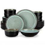 vancasso Dinner Set, Reactive Glaze Dinner Sets for 6 People, 24-Piece Mediterranean Crockery Set with Dinner Plates, Dessert Plate, Cereal Bowls and Pasta Bowls, Playa Cyan