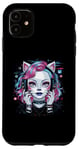 iPhone 11 Cute Cat Woman with Headphones for a Cat Owner Cat Lover Case