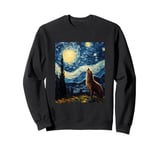 Starry Night Wolf Howling at the Moon van Gogh Painting Sweatshirt