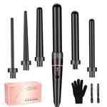 BESTOPE PRO Hair Curler 6-in-1 Curling Wand Set, Curling Iron with 2 Temperature Control, Curling Tongs with Heat-Resistant Glove and 2 Hair Clips