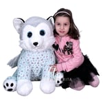 Husky Sibérien Chien Peluche 60cm Grenouillère Licorne Bleu Grande Souple Size