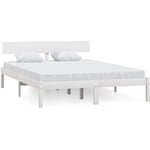 Lit adulte pour 2 personnes, Structure de lit, Assemblage Facile, Blanc Bois de pin massif 160x200 cm OIB5689E