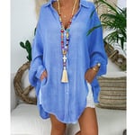 Women'S Shirt Long Sleeve Plus Size Linen Shirt Women White Button Down Shirt Loose Casual Cotton Blouse Womens Tops And Blouses Shirts Blusas-Blue_Xxxl