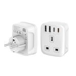 Double Dragon 20W Fast Charging 5-in-1 UK to EU Travel Adapter | 2 USB-A & 2 USB-C Ports | Converts UK 3 PIN Plug to European 2 PIN Plug in Spain, France, Portugal, Germany, Greece, Italy, Sweden, etc