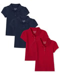 The Children's Place Baby Girls' and Toddler Short Sleeve Ruffle Pique Polo Shirt, Ruby/Tidal 4 Pack, 4 Years (Pack of 4)