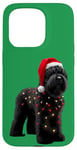 Coque pour iPhone 15 Pro Chapeau de Père Noël Terrier Russe Noir Lumières de Noël Propriétaire Chien