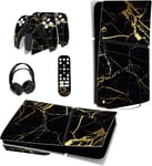 Autocollant Pour Ps5 Slim Console Standard Sticker Skin Pour Ps5 Slim Disc Edition,Autocollants Accessoires Pour Ps5 Manette Pour Ps5 Télécommande&casque&station De Charge-Marbre Noir&or