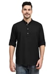 SKAVIJ Homme Coton Kurta Indian Casual Chemise (Noir, XX-Large)