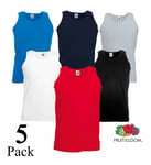 5 Pack Mens Fruit Of The Loom Plain Athletic Vests Tank Gym Training T Shirts