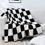 Vessia ZASTION Large Flannel Fleece Plush Blanket Throw Size(50"x70") - Black and White Checker Lightweight Blanket - 300GSM Soft Cozy Comfy Microfiber Checkboard Blanket for Sofa,Couch,Bed,Chair