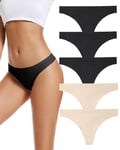 VOENXE Strings Tanga Femme sans Couture Chic,sous-vêtements Taille Basse,Culottes Invisible Multipack Lot de 5