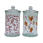 Dekohelden24 Boîte aromatique, boîte de conservation, récipient en verre avec motif de Noël, boîte à biscuits avec motif pain d'épices et sucre d'orge, H x Ø : 15 x 8 cm, capacité : 300 ml par verre,