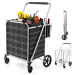 COSTWAY Chariot de Courses Pliable à 4 Roues, Caddie de Courses à Double Panier, Cadre Métallique et Doublure en Oxford, Capacité 126L et Charge 150KG, pour Marché, Epicerie, Lessive (Argent)