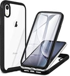 CENHUFO Coque iPhone XR, Antichoc Housse avec Protection d'écran, 360 Degrés Protégé Téléphone Double Face Bumper Transparent Case Robuste Portable Intégrale Etui pour iPhone XR - Noir