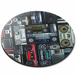 Round Mouse Mat - Radios Cassette Player Retro Music Office Gift #14242