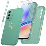 Coque Compatible avec Samsung Galaxy A05S 4G et 3 Pièces Verre Trempé Protection Écran + 1 Cordon, Souple TPU, Anti-Empreintes et Anti-Rayures Housse - Vert