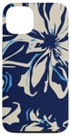 Coque pour iPhone 13 Bleu marine audacieux avec motif floral crème