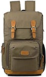 Nologo Camera Bag, Canvas SLR Camera Backpack Large Capacity Front Open Waterproof Anti-shock Camera Rucksack, Camera Travel Bag Professional Camera Lens Organizer,Khaki