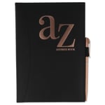 A5 BLACK LEATHER ADDRESS Hardback A-Z Index Telephone & Birthday Organiser Book