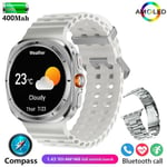 Uutta Galaxy 7 Amoled -Älykellolle Miesten Verensokeri Syke Bluetooth-Puhelu Nfc Gps-Seuranta Miesten Älykello_Silver steel strip_NEW NFC GPS Watch 7