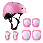 NICEWAT Genouillères Enfants Set, Genouillères Enfants 7 en 1 Set,Casque Enfants 3-7 Ans,Casque Skate Enfants pour Skateboard,Vélo,Roller (Rose)