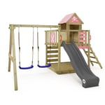 Wickey - Aire de jeux Portique bois Smart Cave avec balançoire et toboggan Cabane enfant exterieur avec bac à sable, échelle d'escalade & accessoires