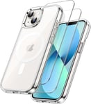 3 En 1 Coque Magn¿¿Tique Pour Iphone 13 6,1 Pouces Avec Lot De 2 Films De Protection D'¿¿Cran En Verre Tremp¿¿, Compatible Avec Magsafe, ¿¿Tui Housse De T¿¿L¿¿Phone Antichoc (Transparente)