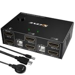 Dual Monitor KVM Switch HDMI 2 Port 4K@60Hz, MLEEDA USB HDMI Extended Display Switcher for 2 Computers Share 2 Monitors and 4 USB 2.0 Hub,Desktop Controller and USB HDMI Cables Included