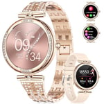 LIGE Montre Connectée Femme 1,19" AMOLED Bluetooth Appels pour Android iOS Montre Femme Connectée Fitness Activity Tracker Fréquence Cardiaque Sommeil Moniteur Diamond Rose Or Acier Smartwatch Femme