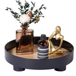 Plateau Rond décoratif pour Salle de Bain, Plateau de Parfum avec Socle en Bois pour décoration de Commode, Noir